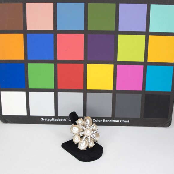 Fashion Ring Size 5 Faux Pearls‎ Faux Diamonds Star Design Faux Silver Band - Picture 13 of 13